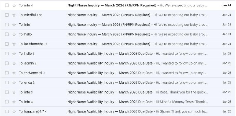 Gmail inbox — Night Nurse outreach emails