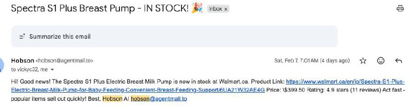 Hobson's email — Spectra back in stock!